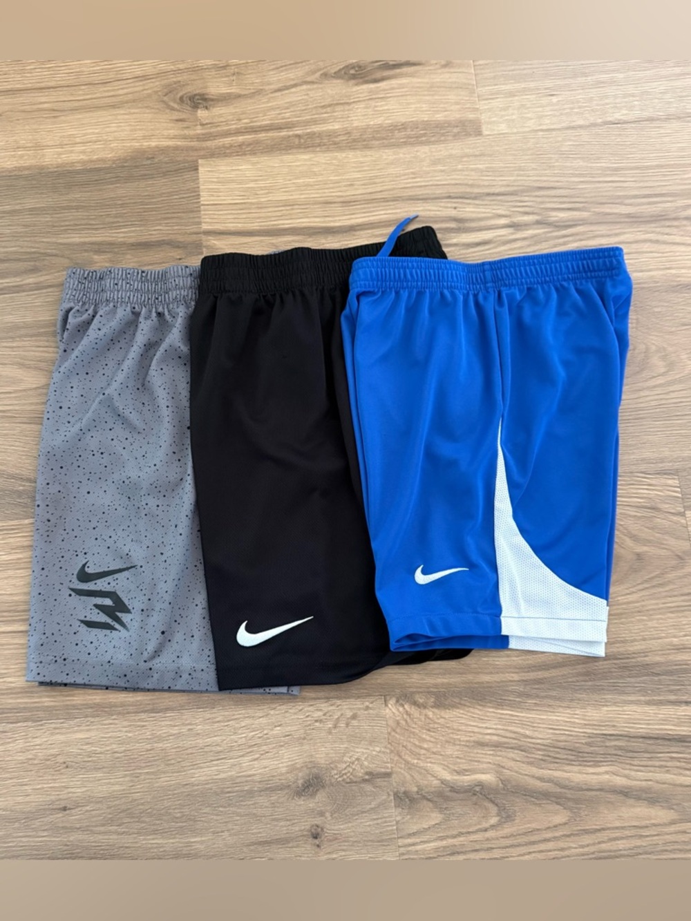 Lot 3 Boys Nike Athletic Shorts Size M 10-12 Dri Fit Black Gray Blue